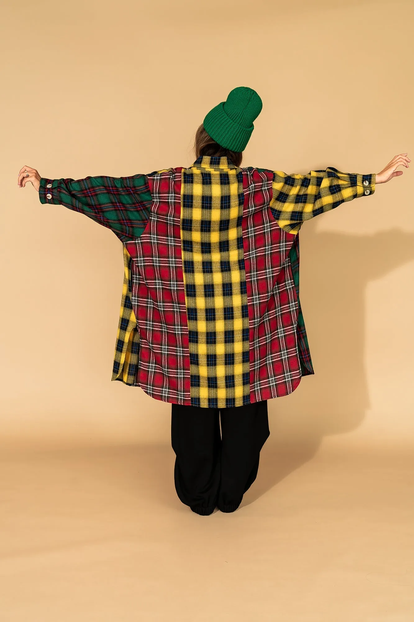 Zuri Oversized Grunge Flannel in Color Block Patchwork