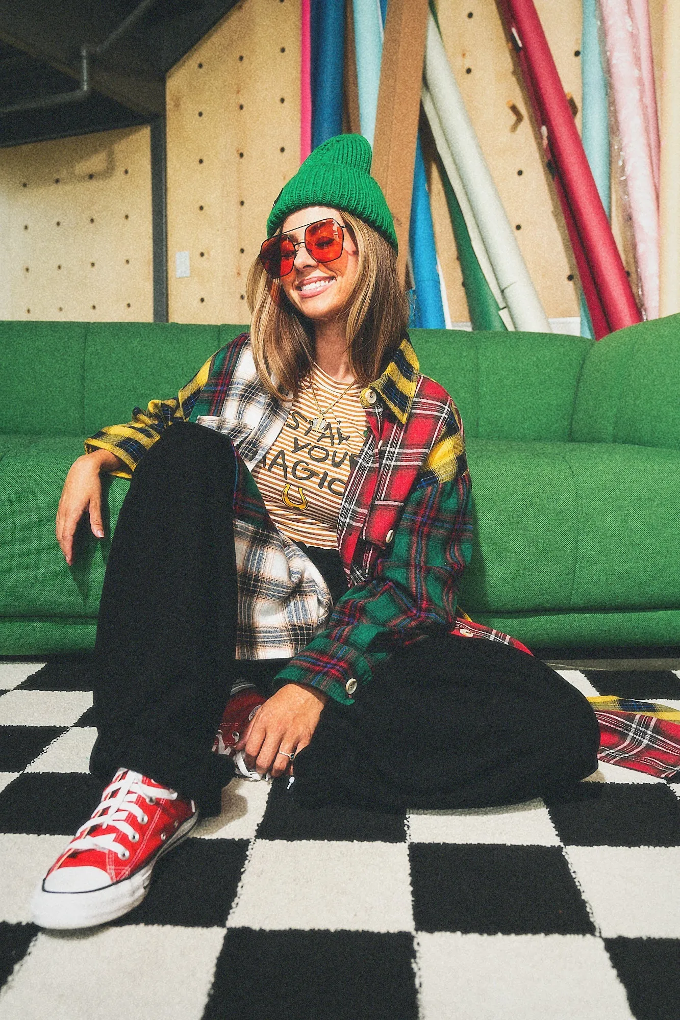 Zuri Oversized Grunge Flannel in Color Block Patchwork