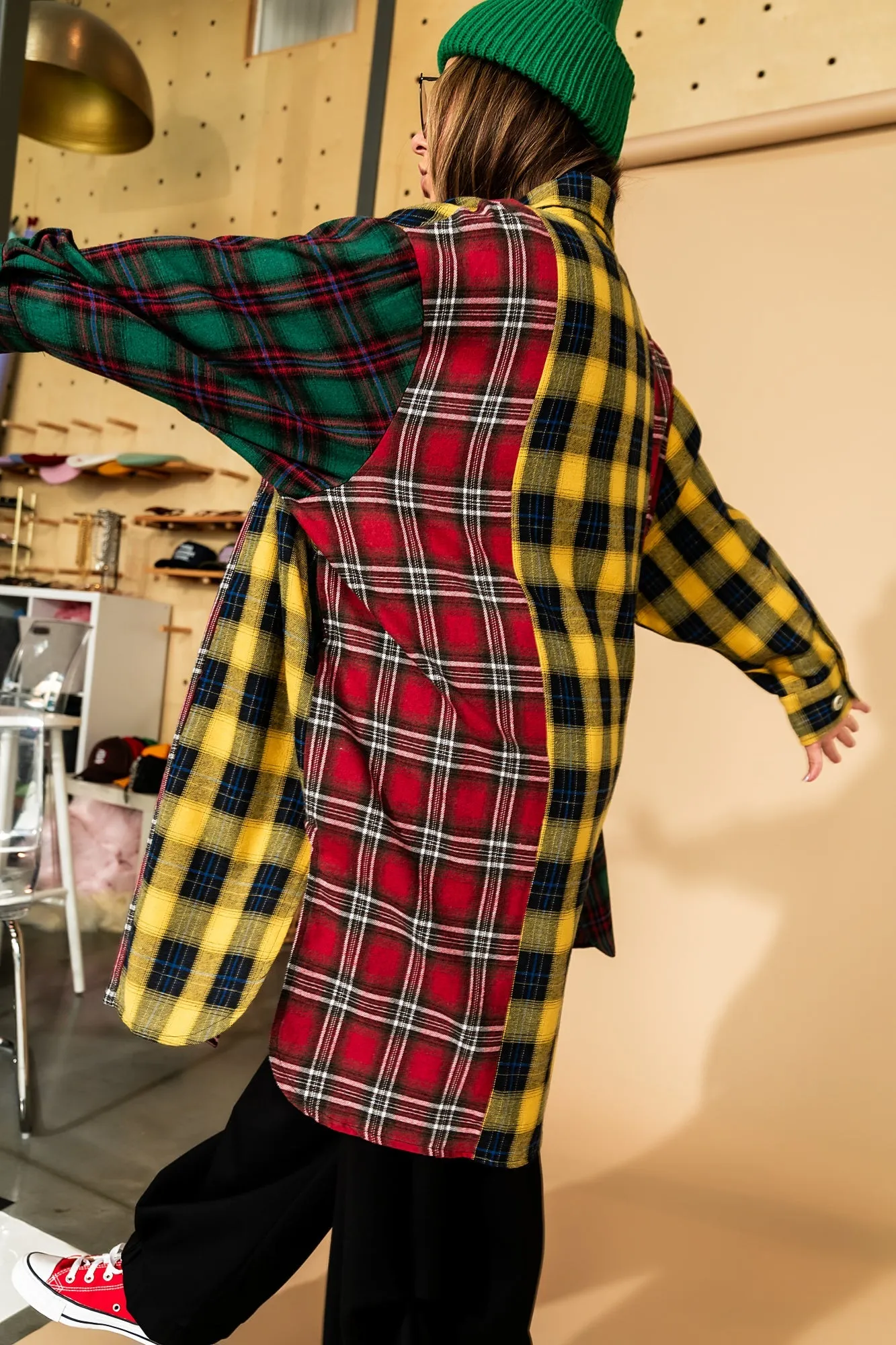 Zuri Oversized Grunge Flannel in Color Block Patchwork