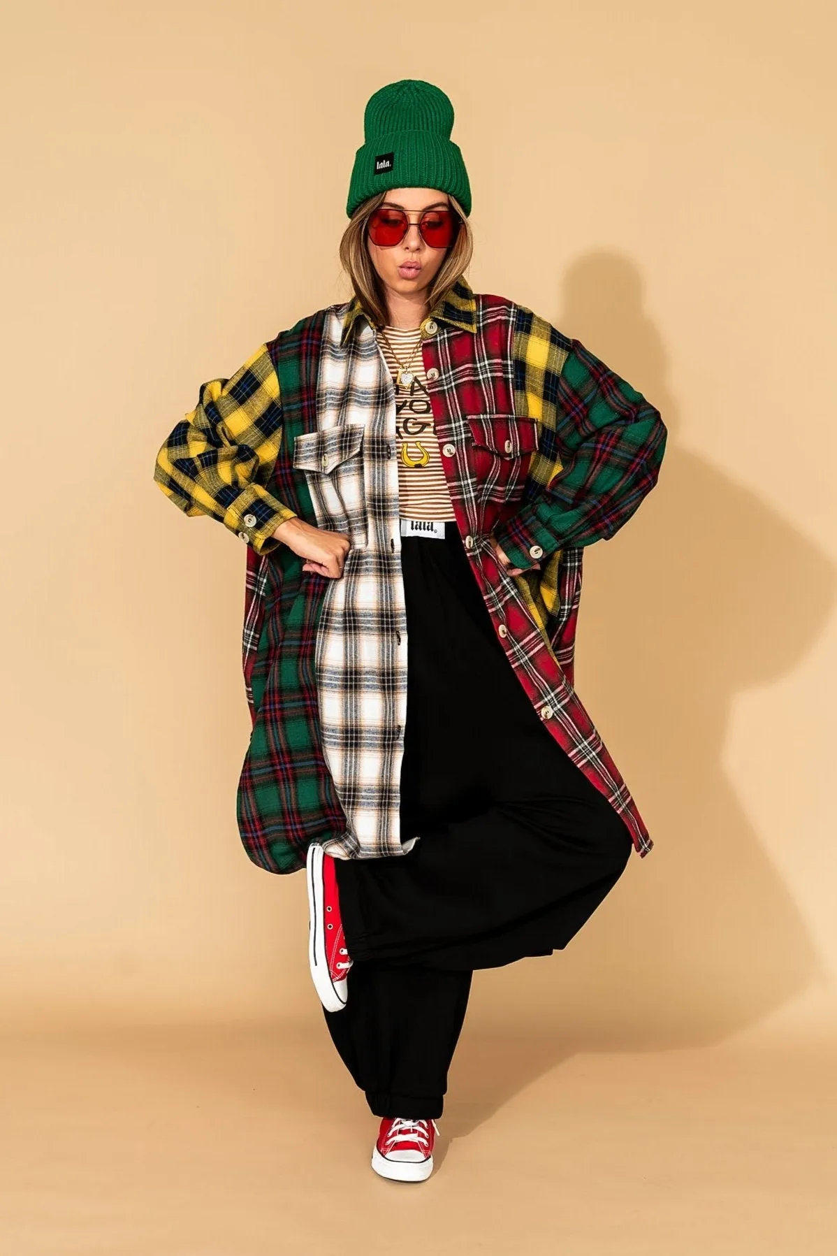 Zuri Oversized Grunge Flannel in Color Block Patchwork